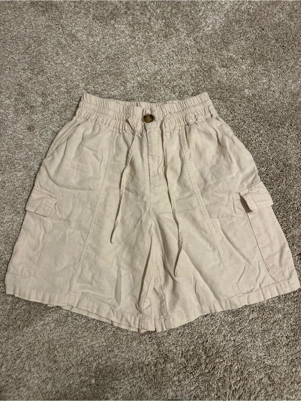 Forever 21 Women's White Linen Blend High Waisted Shorts Size Small Preppy Boho